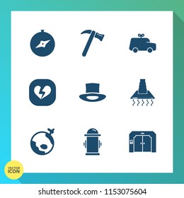 Modern, simple vector icon set on gradient background with airplane, repair, water, spanner, equipment, safety, north, childhood, screwdriver, tool, cute, travel, world, cooking, plane, map, hat icons