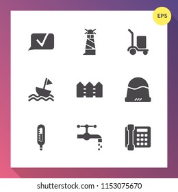 Modern, simple vector icon set on gradient background with package, clothing, communication, temperature, nautical, container, fashion, thermometer, sailboat, object, talk, ship, chat, delivery icons