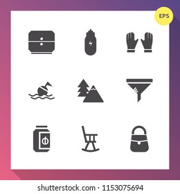 Modern, simple vector icon set on gradient background with security, buoy, bag, cabinet, office, nature, fashion, help, sign, work, sea, chair, landscape, glass, emergency, conditioner, jar, jam icons