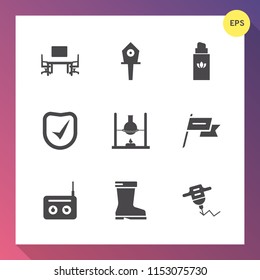 Modern, simple vector icon set on gradient background with white, country, security, music, check, machine, house, aroma, bird, patriotism, bottle, beauty, equipment, spring, wood, space, hand icons
