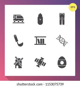 Modern, simple vector icon set on gradient background with jeans, healthy, kitchen, railway, vehicle, ladle, concept, holiday, power, technology, food, decoration, clothes, easter, train, van icons