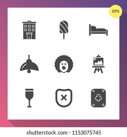 Modern, simple vector icon set on gradient background with real, electricity, game, estate, drawing, cold, holiday, poker, alcohol, artist, glass, red, architecture, furniture, building, light icons