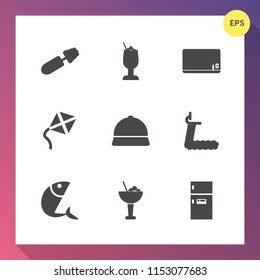 Modern, simple vector icon set on gradient background with fridge, freezer, beverage, hat, black, texture, sign, kite, sport, lime, cosmetic, school, makeup, fish, white, beauty, sea, lemon, gym icons