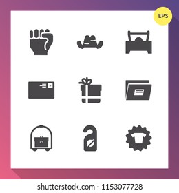 Modern, simple vector icon set on gradient background with hat, travel, style, computer, privacy, automobile, hand, clothes, internet, robot, business, baseball, send, car, transportation, sign icons