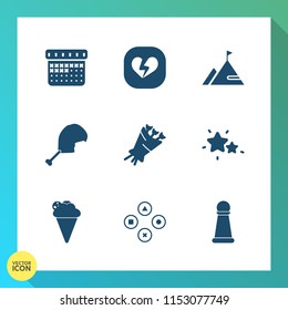 Modern, simple vector icon set on gradient background with time, flower, love, strategy, floral, bouquet, blossom, chess, schedule, beautiful, ice, king, mountain, bird, event, broken, business icons