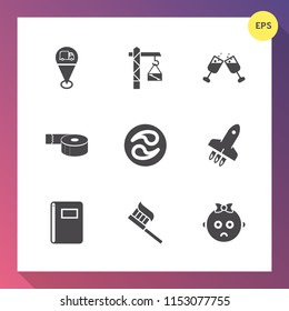 Modern, simple vector icon set on gradient background with sad, japanese, book, hammer, launch, baby, equipment, collection, pin, travel, sticky, pointer, map, glass, rocket, japan, kamon, paper icons