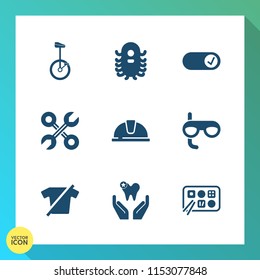 Modern, simple vector icon set on gradient background with construction, renovation, , food, ufo, industrial, dentist, tool, helmet, fashion, chinese, handyman, clothes, fiction, scuba, white icons