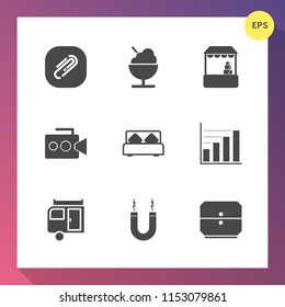 Modern, simple vector icon set on gradient background with magnetic, handle, vacation, document, drawer, business, paperclip, page, cart, food, dessert, data, grocery, clip, cream, icecream, ice icons