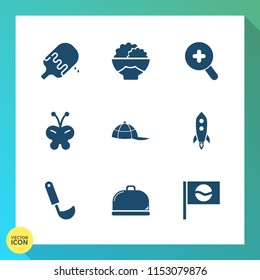 Modern, simple vector icon set on gradient background with magnifying, zoom, vanilla, sweet, strawberry, launch, glass, organic, hat, web, rice, seed, summer, headwear, cap, ice, agriculture icons