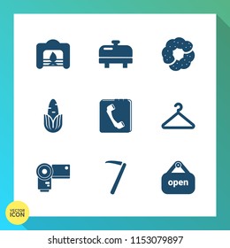 Modern, simple vector icon set on gradient background with open, household, cake, holiday, dessert, equipment, photography, electric, camera, tool, christmas, red, vegetable, warm, cloakroom icons