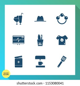 Modern, simple vector icon set on gradient background with cone, infant, machine, newborn, ice, toothbrush, toy, shake, summer, childhood, kid, coffee, rattle, medicine, hat, baby, clothes, rate icons