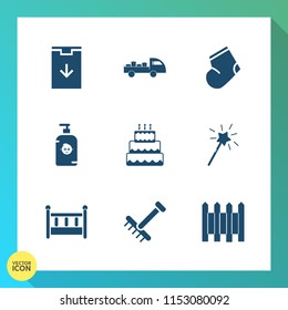 Modern, simple vector icon set on gradient background with web, cake, food, barrier, shipping, happy, sock, socks, dessert, sign, gray, delivery, autumn, download, magic, button, sweet, soap icons