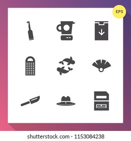 Modern, simple vector icon set on gradient background with sign, electric, cowboy, data, texas, pan, hygiene, arrow, kitchen, save, knife, web, sensu, food, dentist, download, fish, white, tool icons