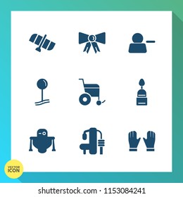 Modern, simple vector icon set on gradient background with web, bow, user, accessory, sweet, handicap, wheelchair, sport, button, science, tie, sign, station, planet, satellite, elegance, space icons