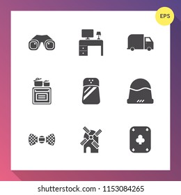 Modern, simple vector icon set on gradient background with travel, white, business, hat, cooking, salt, clothing, energy, tool, service, transport, oven, wind, pepper, fashion, binocular, cap icons