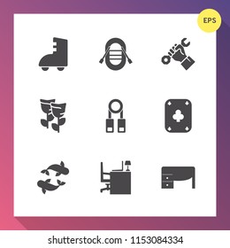 Modern, simple vector icon set on gradient background with male, presentation, transportation, sea, skating, food, pink, white, ship, spring, petal, sport, play, sailboat, desk, site, poker, art icons