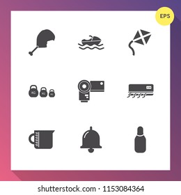 Modern, simple vector icon set on gradient background with photography, chicken, summer, meat, container, alarm, ring, air, weight, liquid, ball, food, cone, leisure, ocean, boat, sky, transport icons