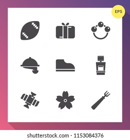 Modern, simple vector icon set on gradient background with white, stadium, scan, sakura, game, decoration, spring, american, fork, ball, planet, waiter, bow, christmas, machine, orbit, goal, toy icons
