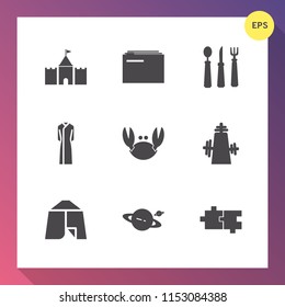 Modern, simple vector icon set on gradient background with fork, network, seafood, technology, paperwork, fresh, document, elegance, food, dress, travel, office, folder, saturn, outdoor, planet icons