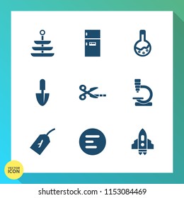 Modern, simple vector icon set on gradient background with biology, cut, research, refrigerator, medical, dinner, work, space, restaurant, app, cold, dental, sign, tag, laboratory, technology icons