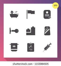 Modern, simple vector icon set on gradient background with child, bathroom, house, ball, sign, heart, dentist, cute, dentistry, spice, soft, seasoning, clinic, toy, emblem, security, collection icons