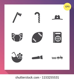 Modern, simple vector icon set on gradient background with care, infant, american, document, glass, tool, construction, sweet, work, food, ball, shipping, football, sheriff, candy, game, spanner icons