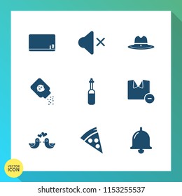 Modern, simple vector icon set on gradient background with man, web, empty, food, pigeon, black, bell, baby, audio, clothes, sheriff, technology, space, chalk, volume, cowboy, white, board, call icons