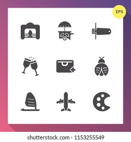 Modern, simple vector icon set on gradient background with add, flash, sign, surf, sport, christmas, plane, butterfly, warm, card, truck, sweet, fly, cream, palette, lady, bug, technology, sale icons