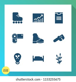 Modern, simple vector icon set on gradient background with concept, sign, agriculture, furniture, double, trend, graphic, leisure, delivery, wheat, skating, grain, restaurant, photography, sport icons