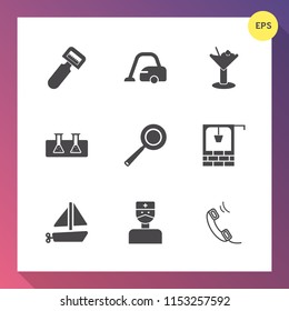 Modern, simple vector icon set on gradient background with water, drink, domestic, cleaner, utensil, science, transportation, vegetable, bucket, food, well, stone, pan, travel, party, cocktail icons