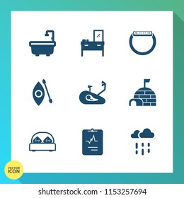 Modern, simple vector icon set on gradient background with activity, arctic, touch, snow, fitness, watch, weather, double, ice, bathroom, medicine, smart, bicycle, storage, bedroom, medical, bed icons