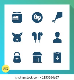 Modern, simple vector icon set on gradient background with sky, food, account, joy, jam, rabbit, sign, fly, sweet, bag, glass, graphic, container, audio, leisure, jar, bean, sale, earphone, web icons