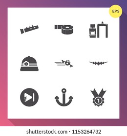 Modern, simple vector icon set on gradient background with transportation, video, play, musical, jewelry, award, equipment, travel, machine, roll, aircraft, accessory, object, hat, adhesive, cap icons