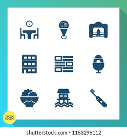 Modern, simple vector icon set on gradient background with food, family, internet, winter, christmas, care, white, fire, architecture, brush, room, holiday, interior, happy, dinner, sign, warm icons