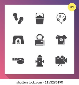 Modern, simple vector icon set on gradient background with fireplace, clothes, music, christmas, department, graphic, astronaut, technology, slipper, pair, warm, sound, cosmonaut, screen, bucket icons