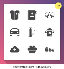 Modern, simple vector icon set on gradient background with textile, play, bottle, nutrition, kilogram, sign, sport, ball, new, contact, vehicle, clothing, fashion, car, list, male, milk, style icons