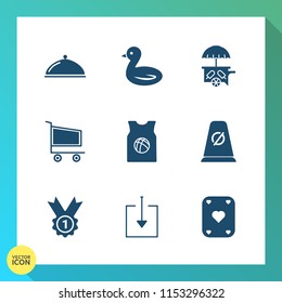 Modern, simple vector icon set on gradient background with purchase, team, cart, service, sweet, flight, business, sign, poker, retail, play, traffic, street, award, truck, van, animal, download icons