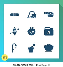 Modern, simple vector icon set on gradient background with sand, hospital, sad, dish, element, tape, adhesive, domestic, health, baby, hygiene, sticky, bathroom, office, file, summer, food, care icons