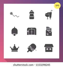 Modern, simple vector icon set on gradient background with vanilla, button, kite, alarm, childhood, king, alert, ice, dessert, bell, container, kid, food, summer, fun, soda, royal, joy, white icons