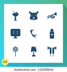 Modern, simple vector icon set on gradient background with cocktail, monitor, computer, cute, food, rabbit, bottle, interior, music, lamp, lime, lemon, technology, beverage, drink, ice, beauty icons