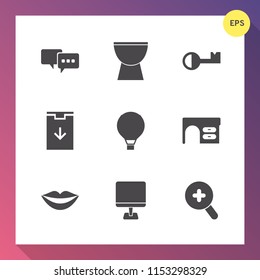 Modern, simple vector icon set on gradient background with female, sound, concert, internet, download, drum, work, air, arrow, percussion, business, sign, safe, sky, beauty, button, laptop, desk icons