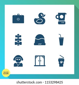 Modern, simple vector icon set on gradient background with food, bath, duckling, cute, kitchen, toy, beautiful, tool, juice, animal, hot, mixer, japan, medicine, drink, home, fashion, cup, asian icons