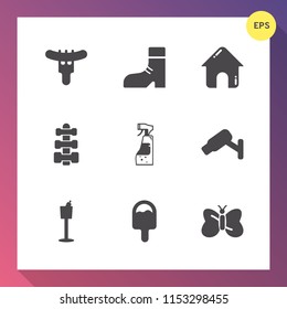 Modern, simple vector icon set on gradient background with female, fitness, lunch, leather, eat, shoe, butterfly, white, fashion, hot, gym, holder, restaurant, bottle, estate, boot, food, foot icons