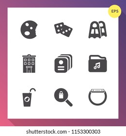 Modern, simple vector icon set on gradient background with fruit, casino, food, water, smart, fresh, file, bakery, sea, drink, sweet, building, win, sport, luck, real, gadget, chance, game, cake icons