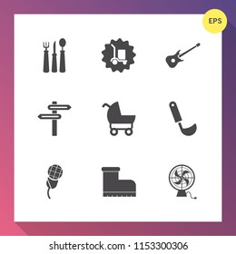 Modern, simple vector icon set on gradient background with soup, arrow, child, kitchen, ladle, spoon, fashion, food, cargo, dinner, banner, container, sound, air, musical, package, rock, element icons