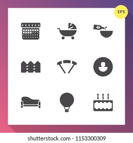 Modern, simple vector icon set on gradient background with dessert, extreme, child, restaurant, schedule, food, family, parachuting, dinner, pram, day, gourmet, drink, pie, calendar, carriage icons