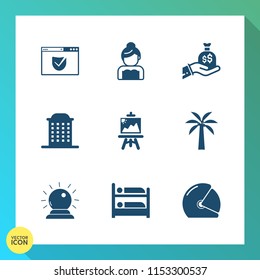 Modern, simple vector icon set on gradient background with hand, wealth, dress, drawing, urban, web, sign, sack, motorcycle, internet, architecture, cash, magic, hostel, helmet, marriage, check icons