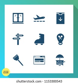 Modern, simple vector icon set on gradient background with ice, element, sport, airplane, interior, vehicle, skate, skating, art, sign, web, cream, transport, button, business, graphic, airport icons