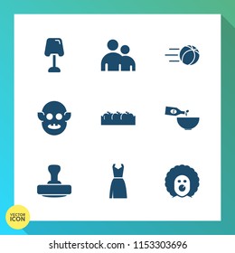 Modern, simple vector icon set on gradient background with white, wine, soccer, food, ufo, circus, business, person, body, modern, ball, monster, lamp, football, healthy, interior, home, fashion icons