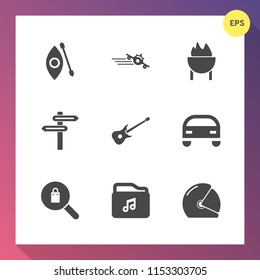 Modern, simple vector icon set on gradient background with motorbike, kayaking, river, clothing, rider, woman, car, travel, food, motorcycle, biker, banner, helmet, vehicle, clothes, barbecue icons